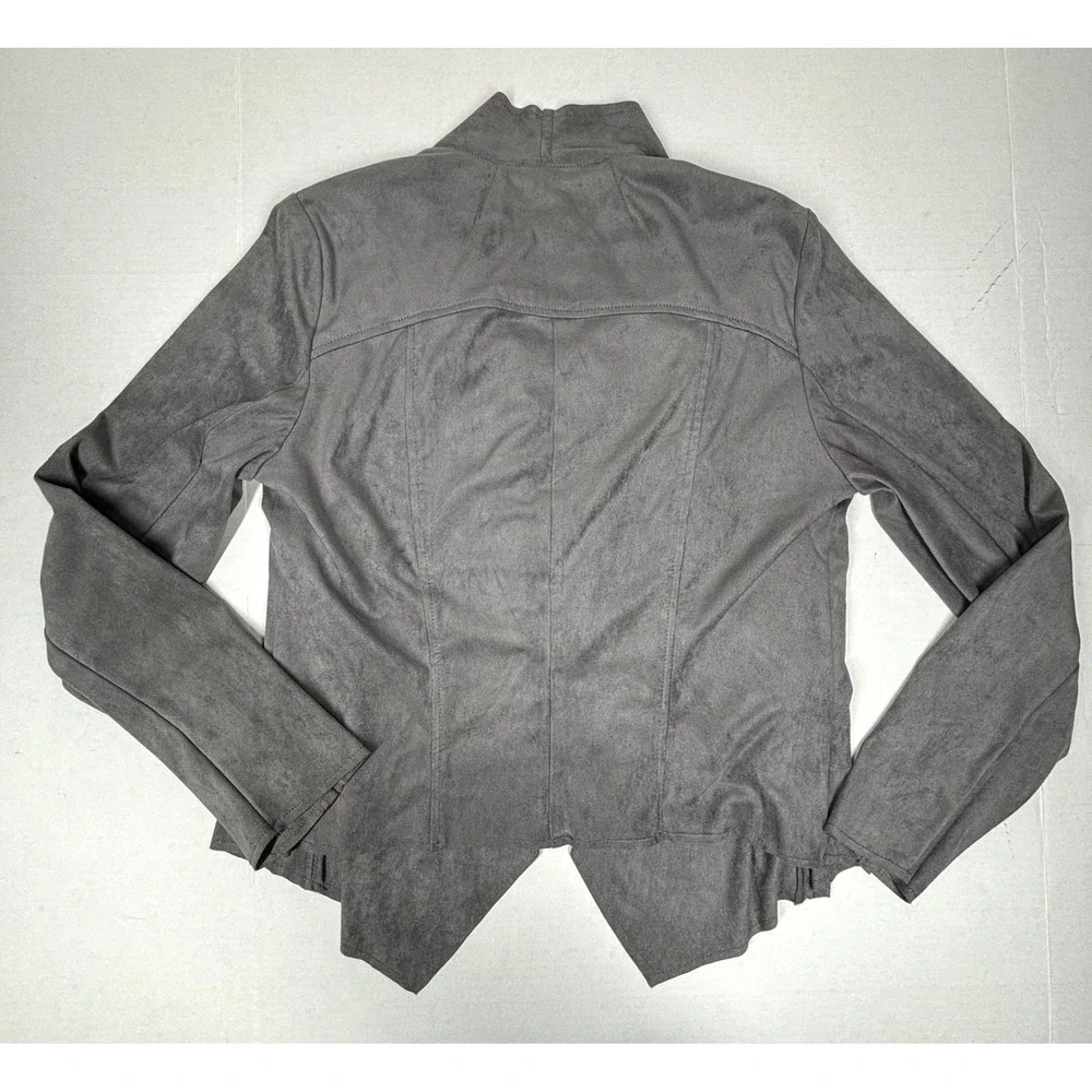 KUT from the Kloth Tayanita Faux Suede Drape Front Jacket Gray Medium Moto NWOT - Picture 2 of 8
